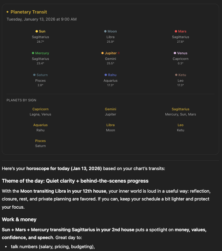 Planetary transit analysis displayed in Steer Chat integration