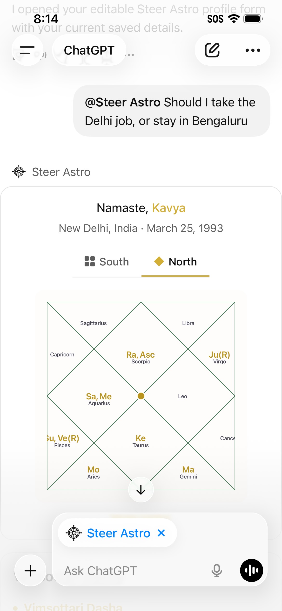 Steer Astro Kundli chart inside ChatGPT