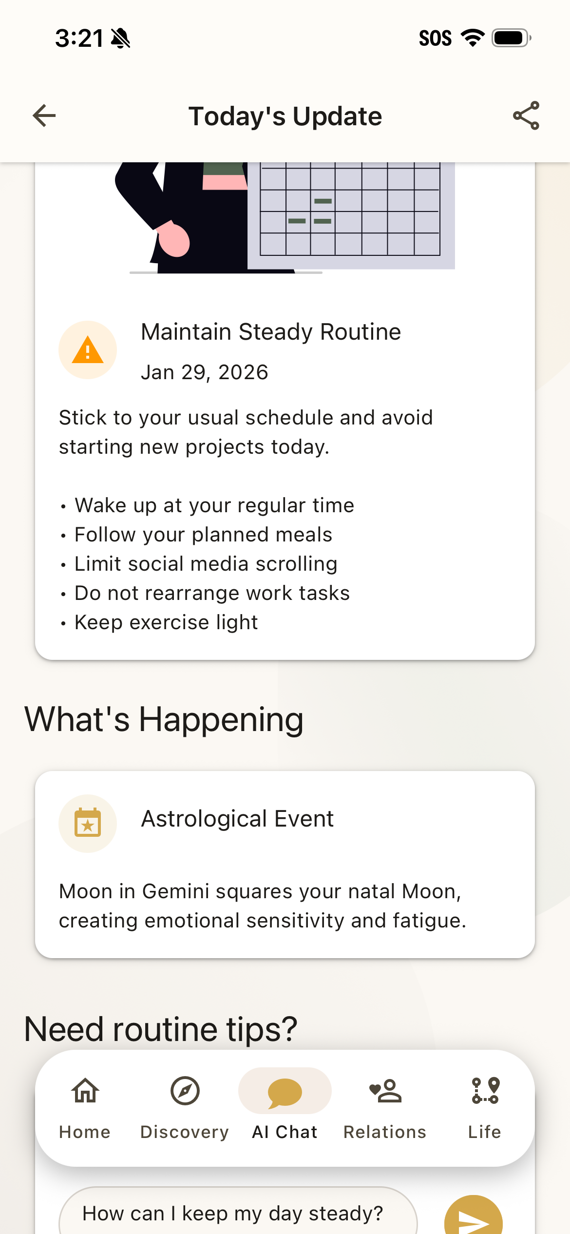 Daily astrological guidance and Panchang information in the Steer app