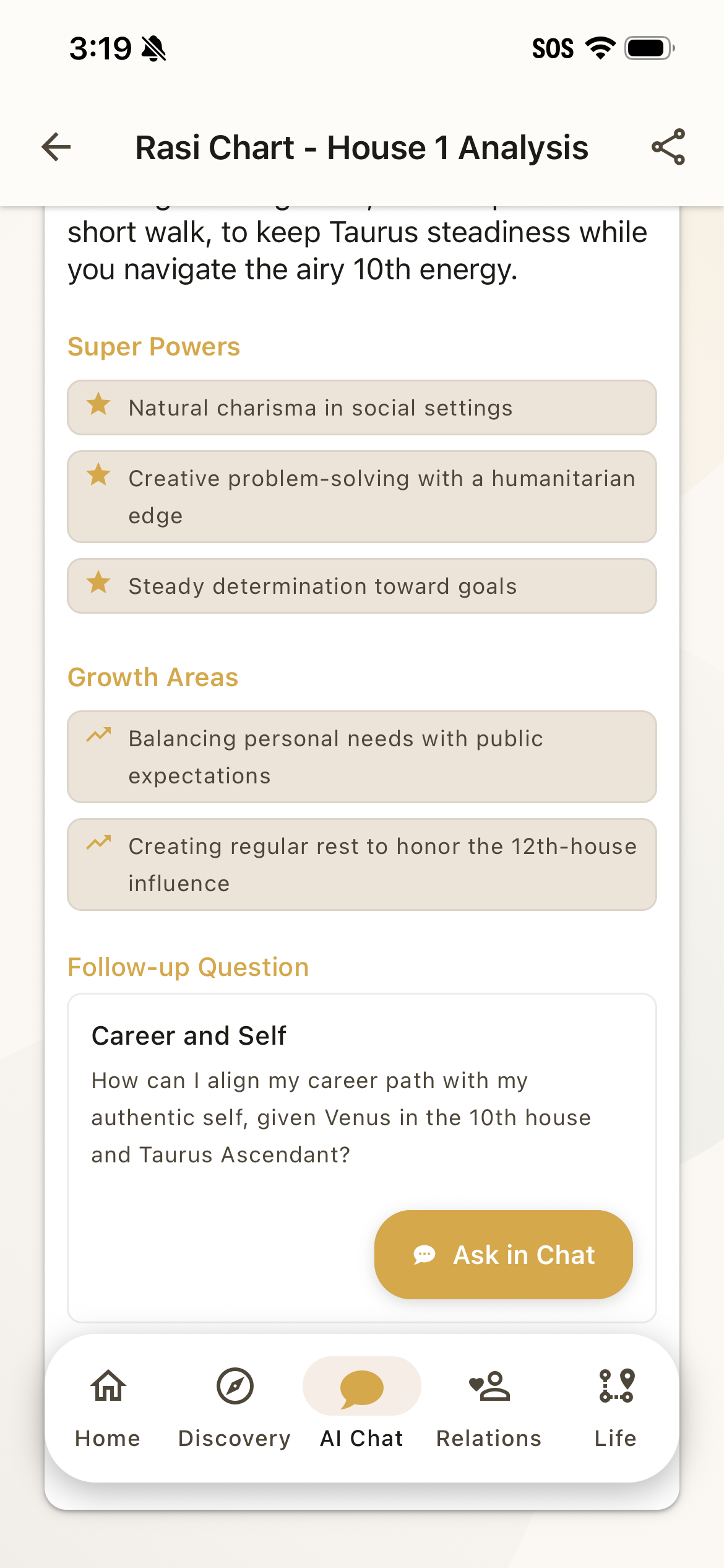 Self-discovery questions and personalized insights in the Steer astrology app